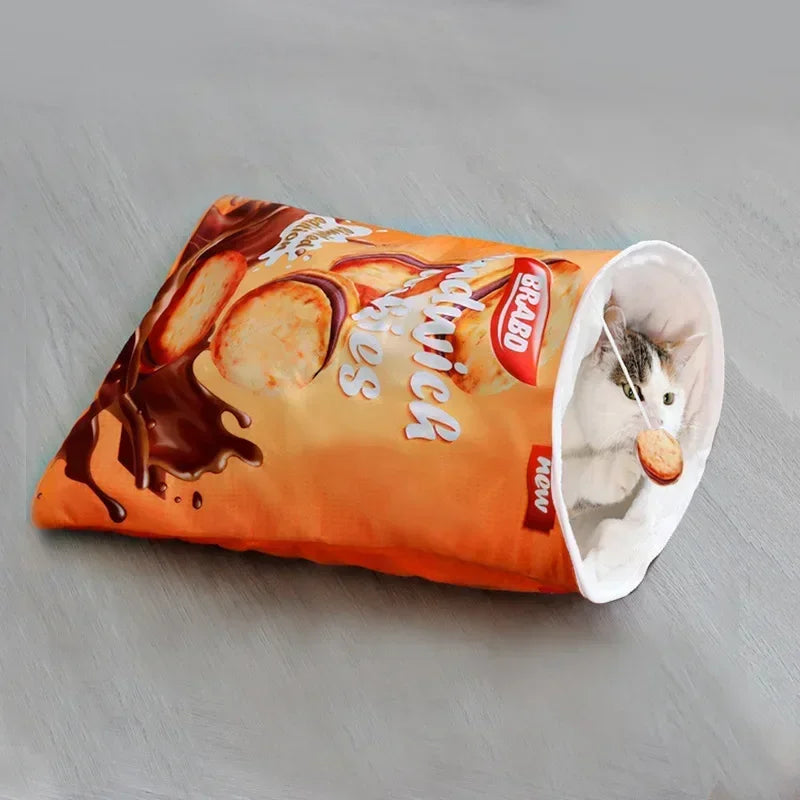 Jouet paquet de chips en peluche pour chat avec balle suspendue