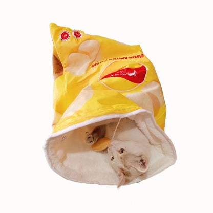 Jouet paquet de chips en peluche pour chat avec balle suspendue
