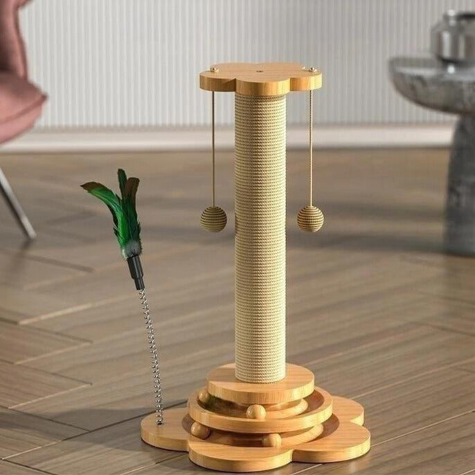 Scratch column toys with balls and feather duster for cats