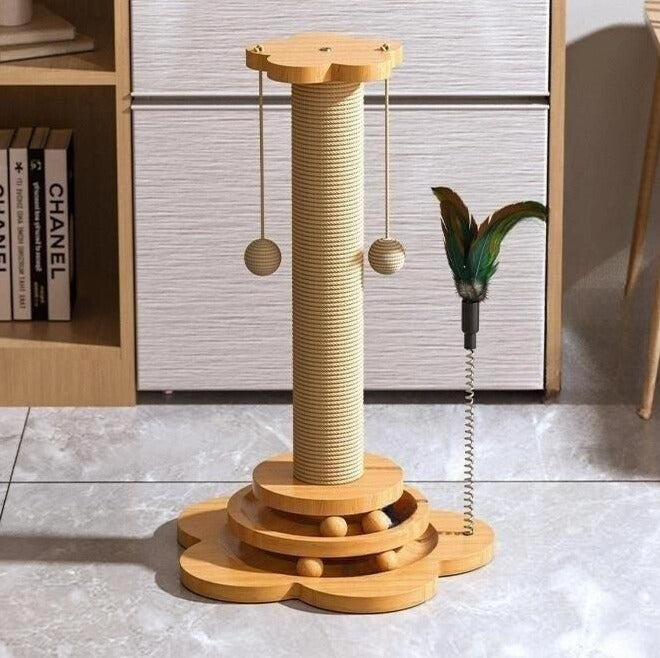 Scratch column toys with balls and feather duster for cats