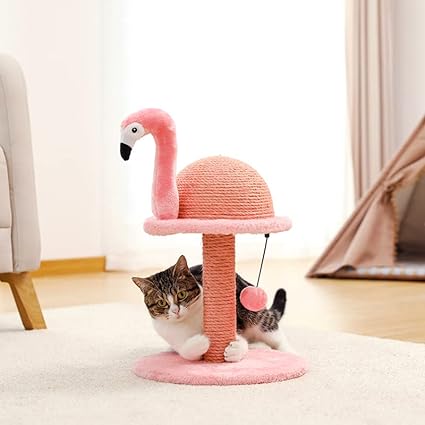 Flamingo scratching post with ball and sisal for kittens