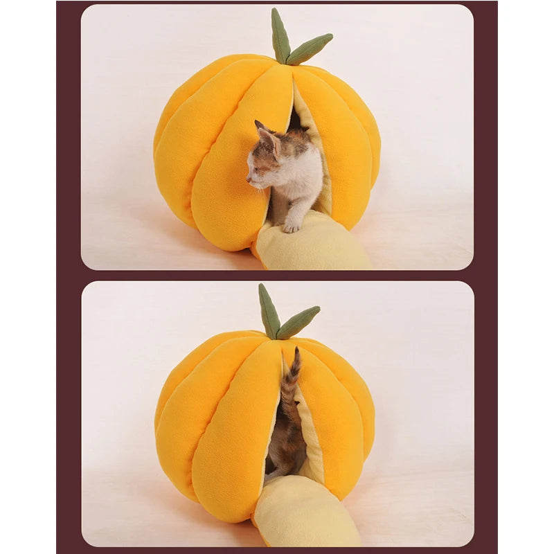 Plush pumpkin kennel for cats