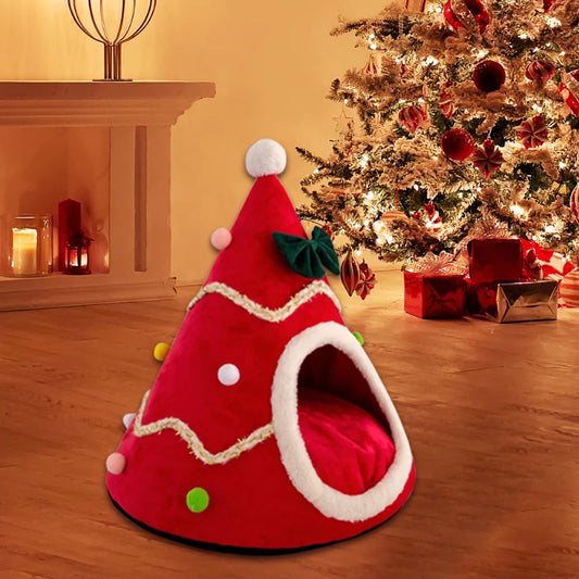 Plush Christmas tree kennel for cats 
