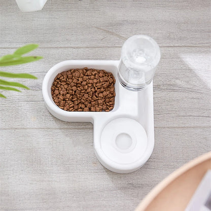 Automatic corner water fountain with food bowl