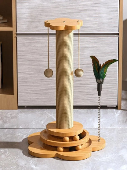 Scratch column toys with balls and feather duster for cats