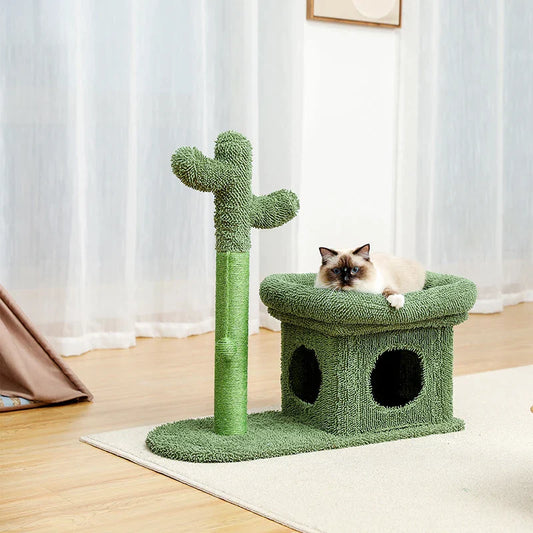Cactus scratching post with cat house