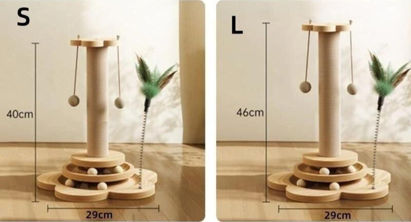 Scratch column toys with balls and feather duster for cats