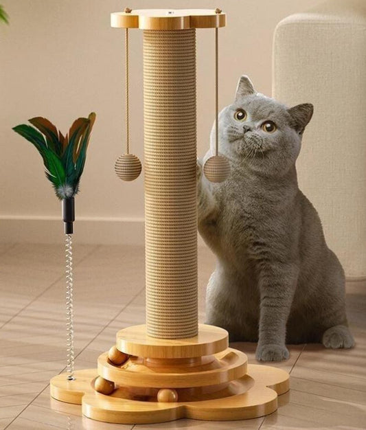 Scratch column toys with balls and feather duster for cats